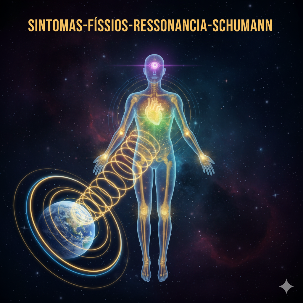 Diagrama da Ressonância Schumann em 7,83Hz afetando o corpo humano e causando sintomas de recalibração energética